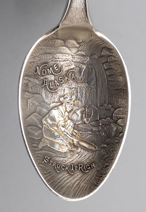 Nome Alaska Struck It Rich Sterling Silver Souvenir Spoon - L.W. Suter, Mayer Bros, Nome Gold Miner